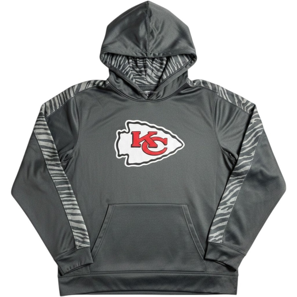 Zubaz Kansas City Chiefs Hoodie Mens XL Grey Zebra Print Pullover Performance